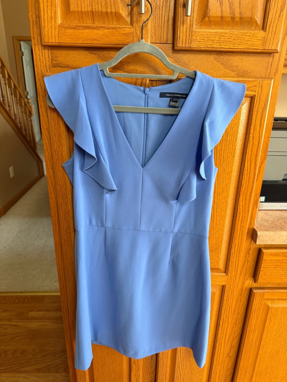French Connection Light Blue V-Neck Ruffle Sleeve Mini Dress